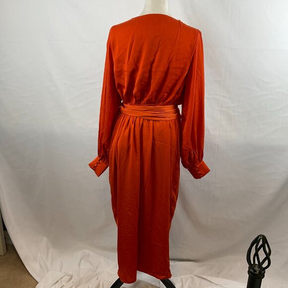 City Chic Opulent Dress XS 14 Orange Amber Crossover Neck Long Sleeve Faux Wrap - Picture 9 of 14